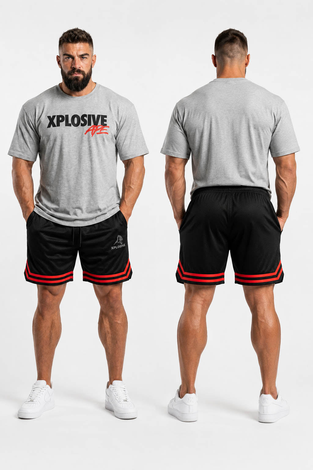 XAPE Holder V2 Tee & Strike Shorts Combo - Sports Grey/Black