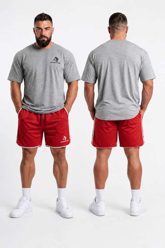 XAPE Essential Tee & Strike Elite Shorts Combo - Sports Grey/Red