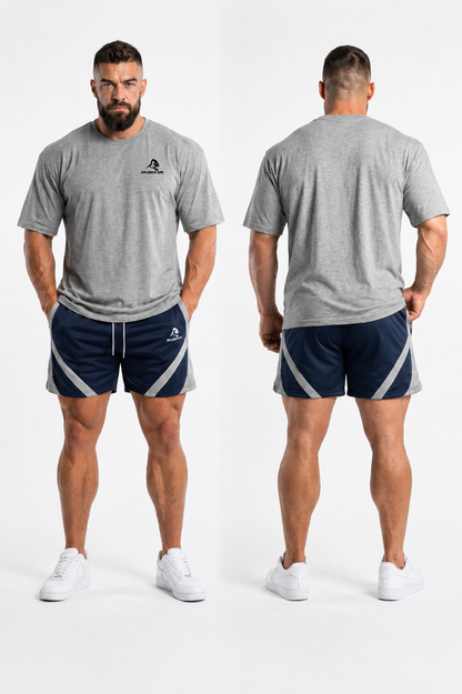 XAPE Essential Tee & Nightfall War Shorts Combo - Sports Grey/Purple