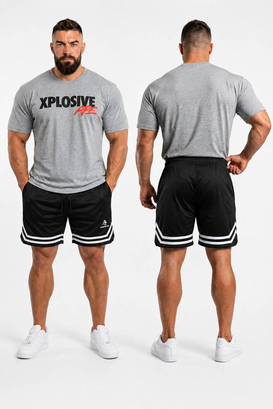 XAPE Holder V2 Tee & Strike Shorts Combo - Sports Grey/Black White