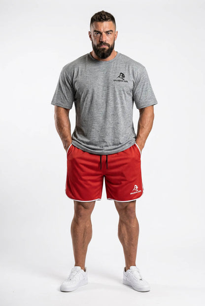 XAPE Essential Tee & Strike Elite Shorts Combo - Sports Grey/Red