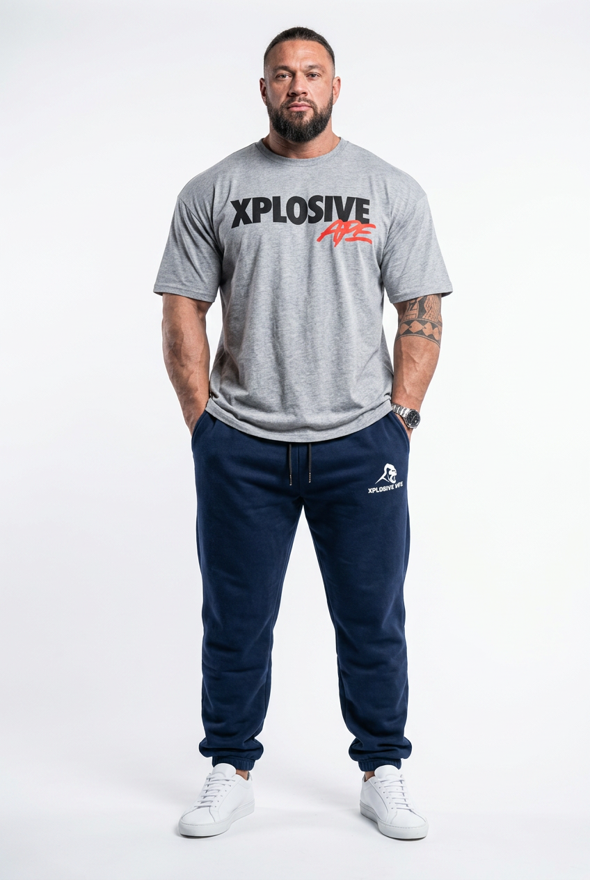XAPE Holder Tee & Prime Joggers Combo - Sports Grey/Navy