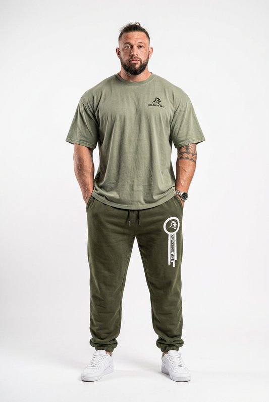 XAPE Essential Tee & Panelled Joggers Combo - Sage/Khaki