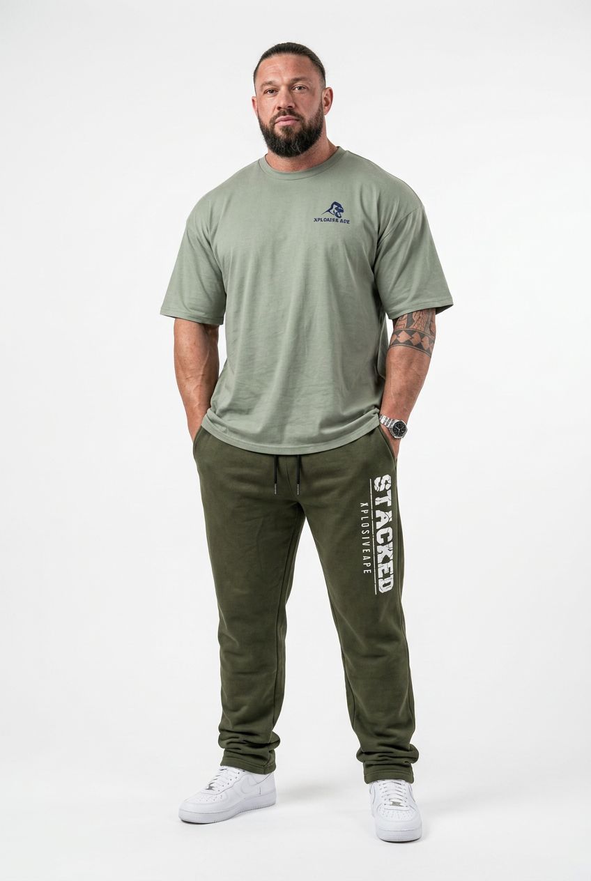 XAPE Futuristic Tee & Stacked Joggers Combo - Sage/Khaki