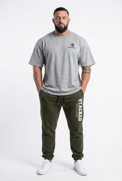 XAPE Futuristic Tee & Stacked Joggers Combo - Sports Grey/Khaki
