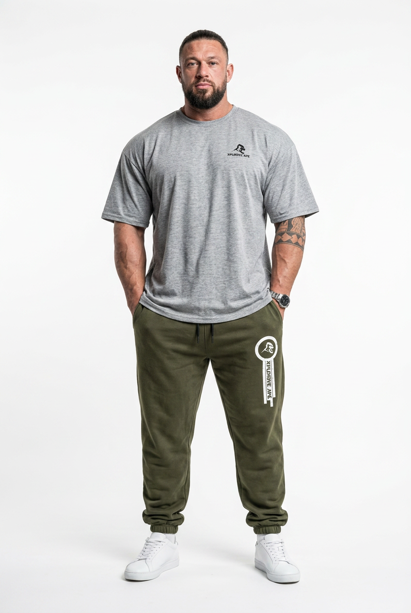 XAPE Futuristic Tee & Panelled Joggers Combo - Sports Grey/Khaki
