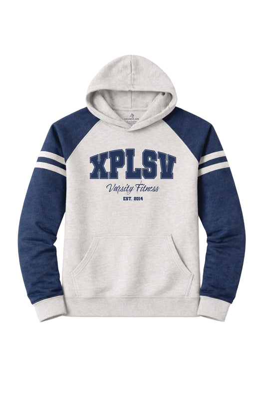 XAPE Varsity Fitness Raglan Hoodie - Oatmeal Heather/Indigo